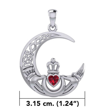 Claddagh on Celtic Moon Silver Pendant with Heart Gemstone TPD6125 - Jewelry